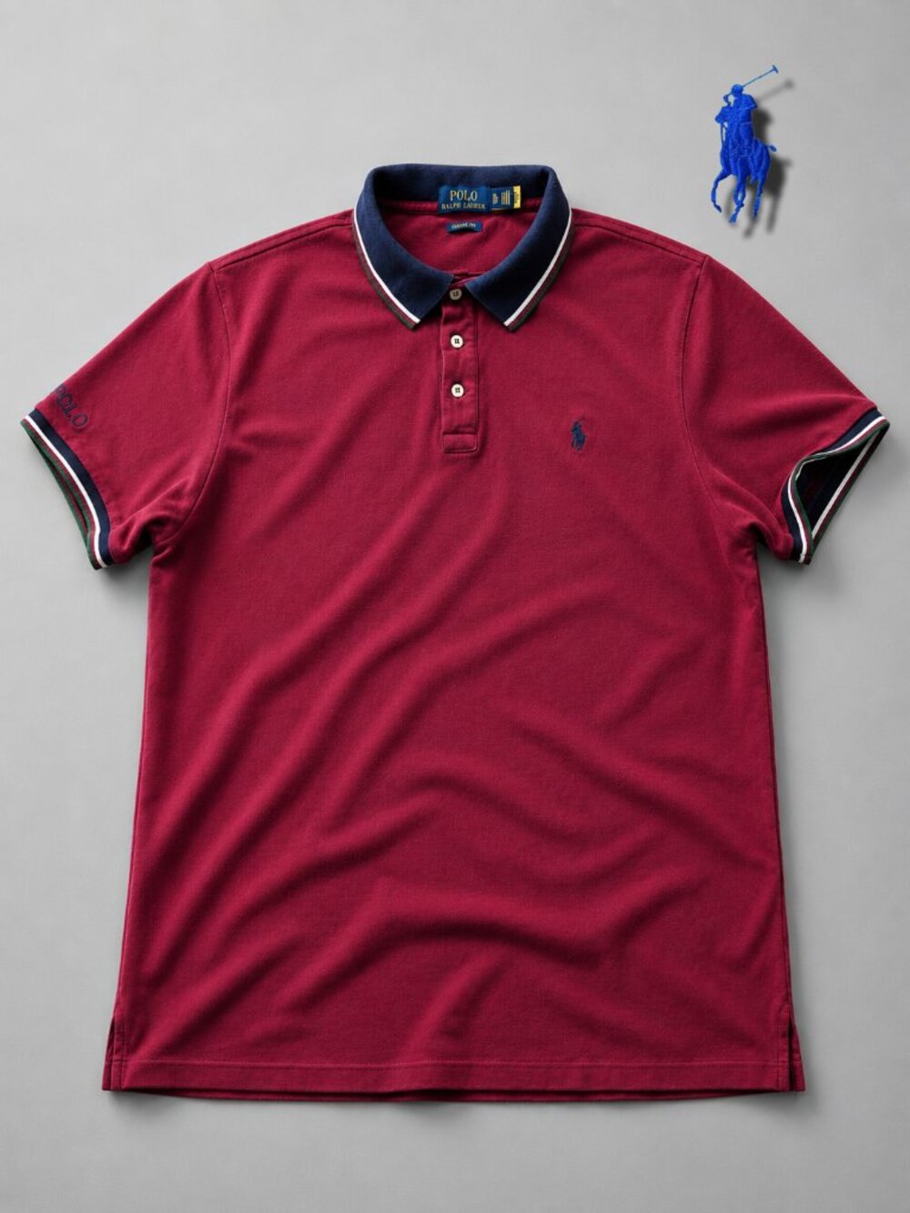 Polo Ralph Lauren Burgundy Cotton Mesh Polo Shirt XL Classic Fit Navy Collar